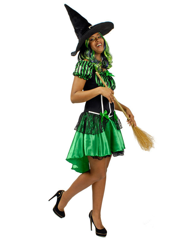 Hexe Halloween Damenkostüm Zauberin grün-schwarz