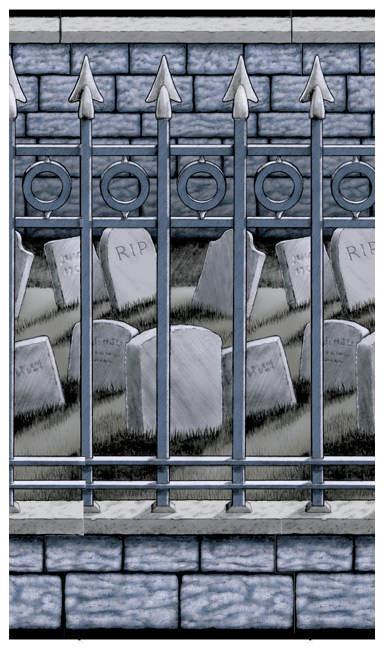 Friedhof Wandfolie Halloween-Deko grau-schwarz 1,20x12m