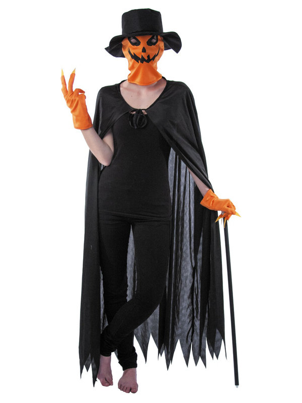 Kürbis-Kostümset Kürbismann 4-teilig schwarz-orange