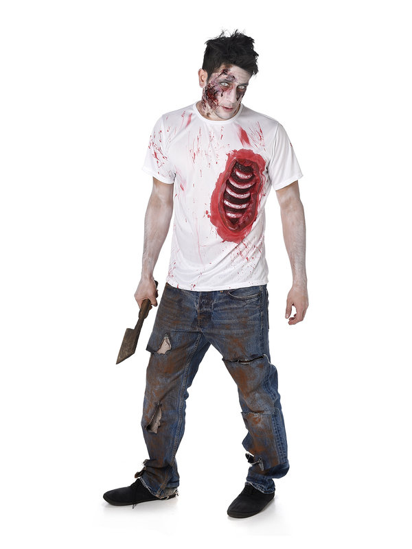 Zombie T-Shirt mit Rippen Halloween weiss-rot