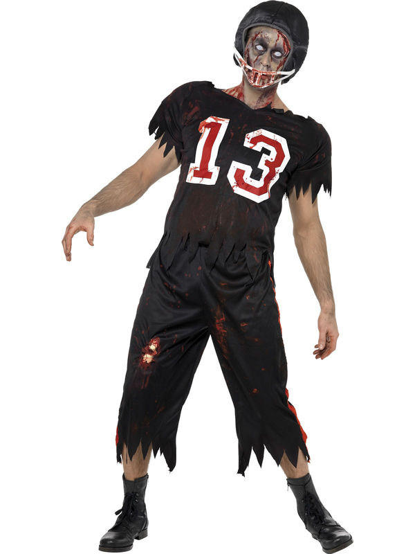 High School Horror Zombie-Footballer Kostüm schwarz-weiss-rot