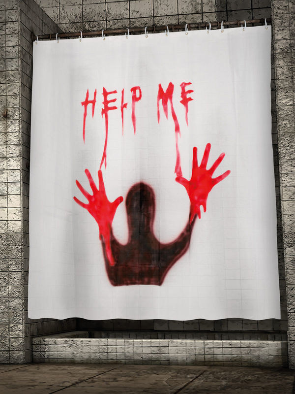 Blutiger Duschvorhang Help Me Halloweendeko weiss-rot 180x180cm