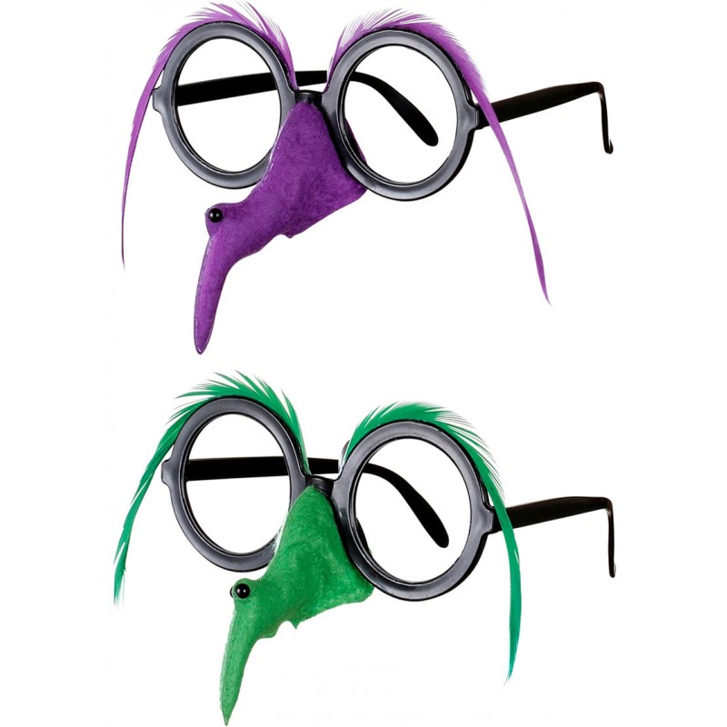 Brille mit Hexennase und Augenbrauen-grün
