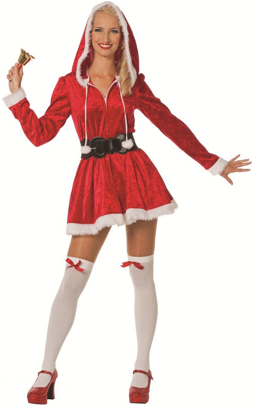 Sexy Weihnachtsfrau Kostüm mit Kapuze-Damen 42