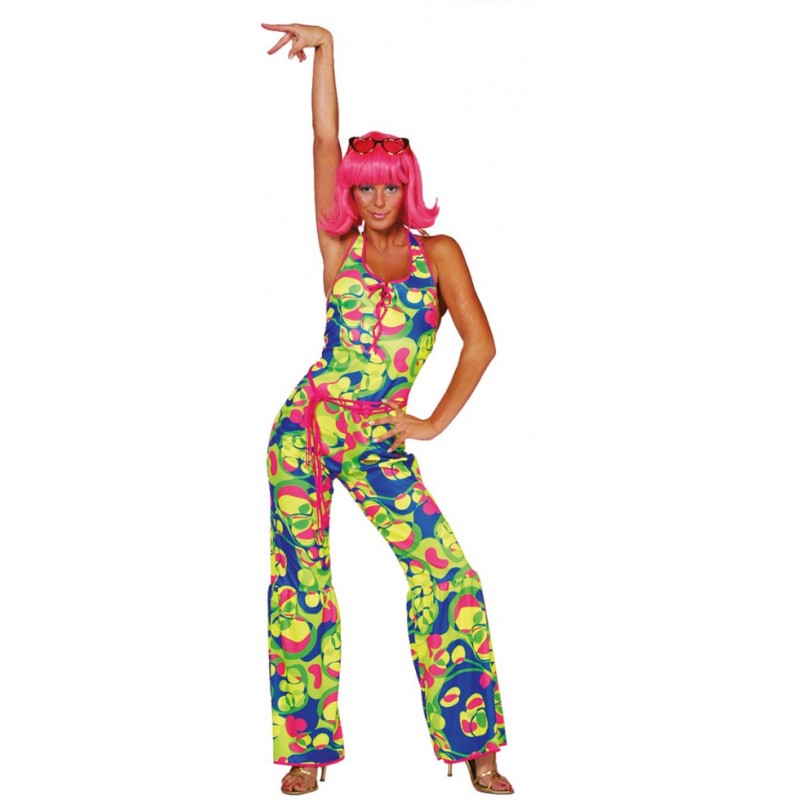 70er Jahre Neon Catsuit Kostüm-Damen 40