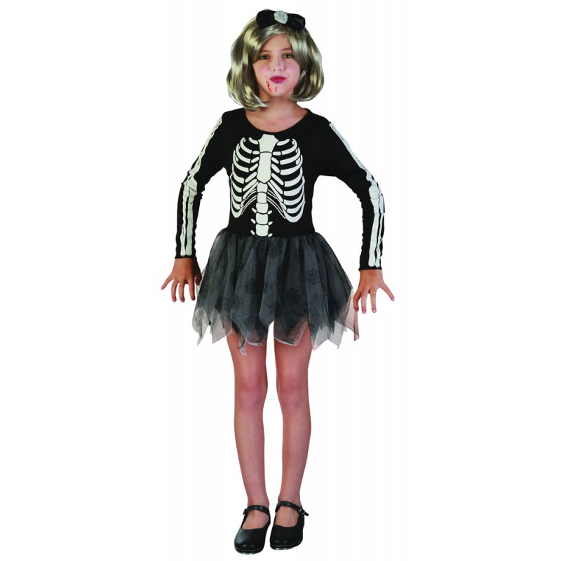 Skelett Mädchen Halloween Kinderkostüm-L