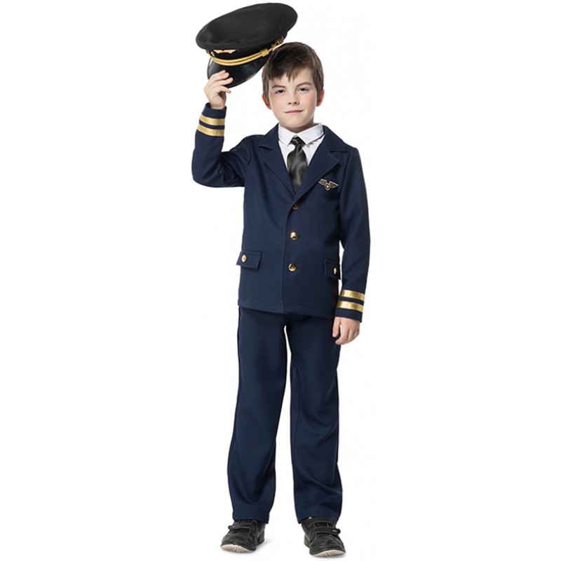 Junior Flugkapitän Pilot Kinderkostüm Deluxe-Kinder 128