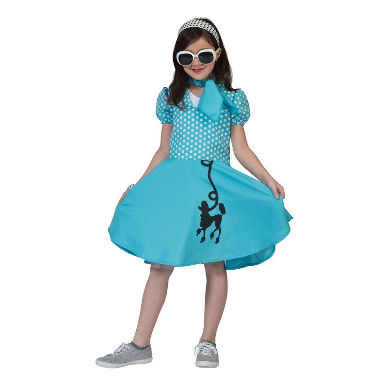 50er Jahre Pudel Kleid Kinderkostüm blau-L