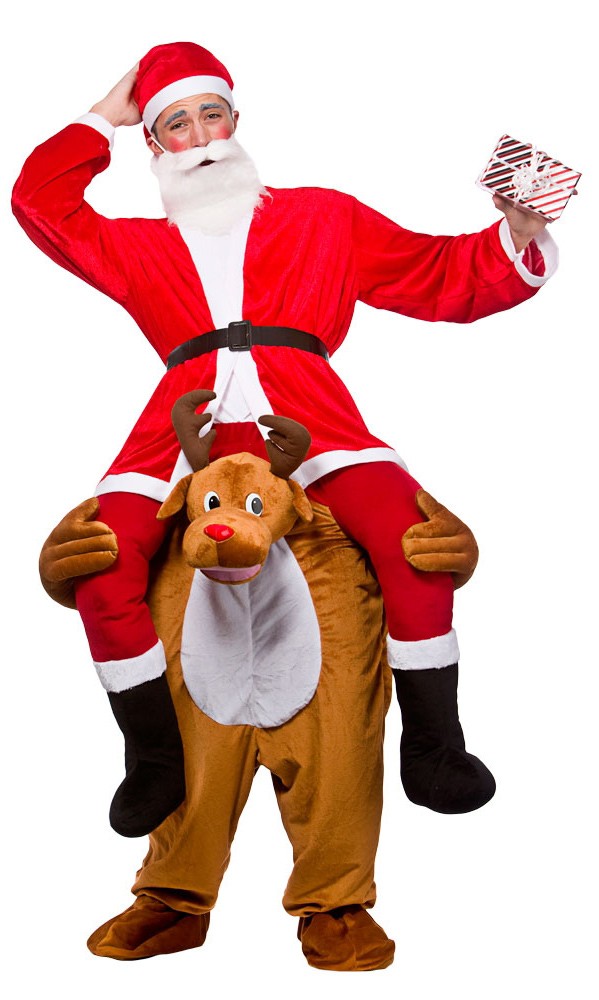 Weihnachtsmann auf Rentier Huckepack Kostüm