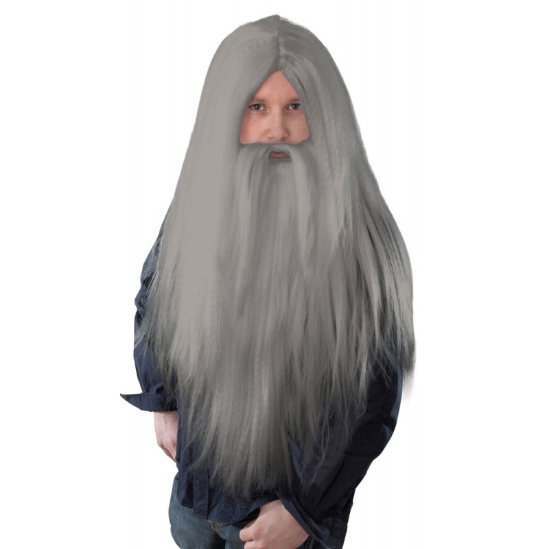 Magische Zauberer Perücke mit Bart grau