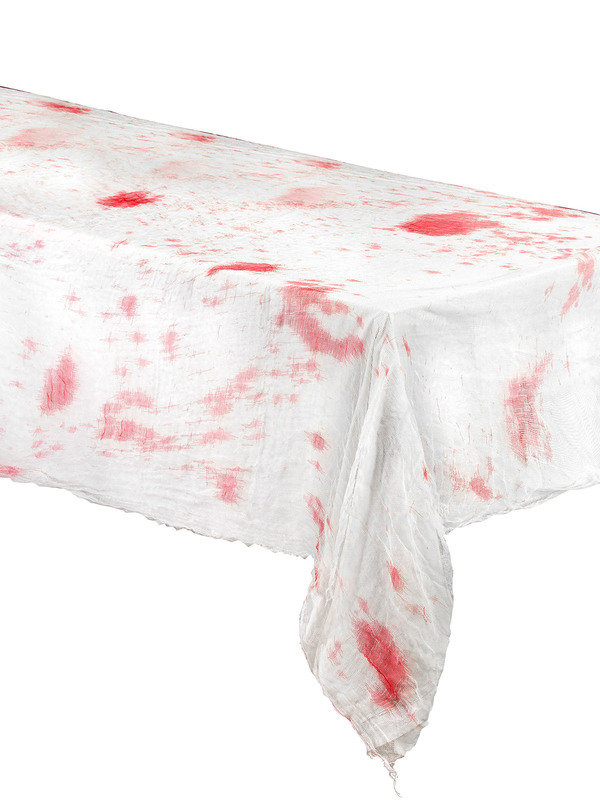 Blutige Tischdecke Halloween-Deko weiss-rot 2x1,5m
