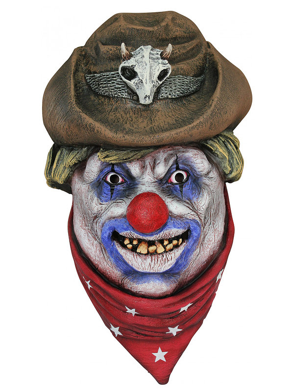 Cowboy-Monsterclown Maske Horrorclown-Latexmaske braun-rot-bunt