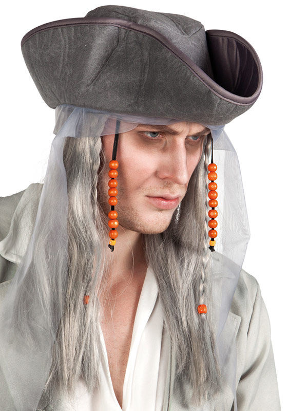 Geister-Pirat Halloween Hut mit Perücke grau