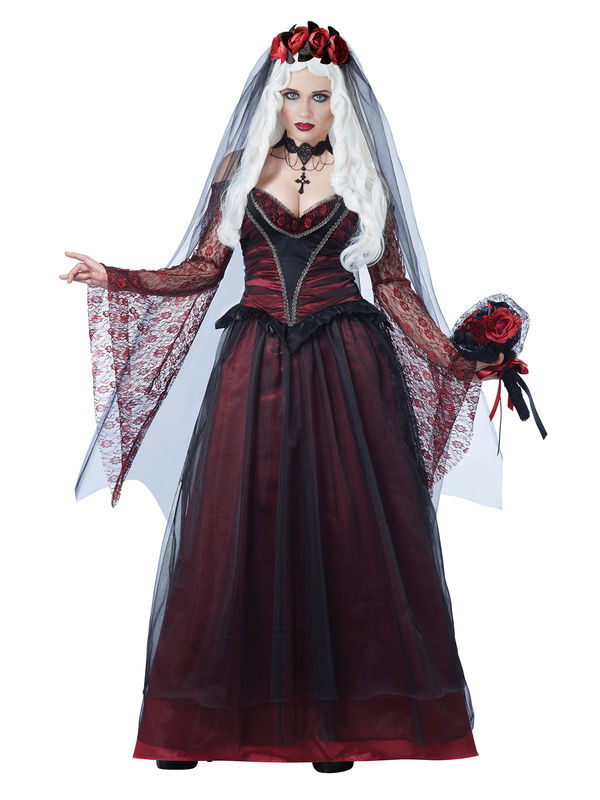 Gothic Vampir-Braut Halloween-Damenkostüm schwarz-bordeaux