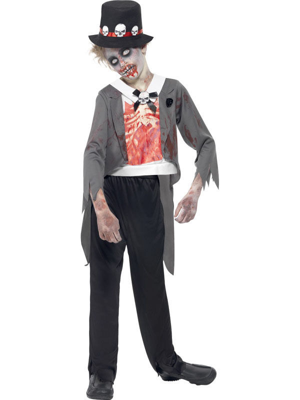 Zombie Bräutigam Halloween Kinderkostüm schwarz-grau