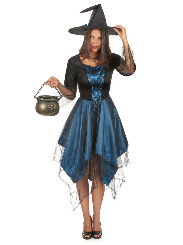 Zauberhafte Hexe Halloween-Damenkostüm blau-schwarz
