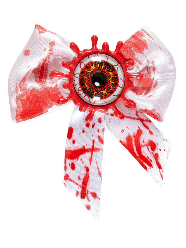 Blutiges Auge Halloween Fliege weiss-rot