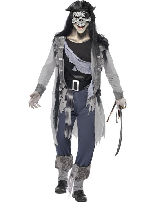 Skelett Zombie Geister Horror Pirat Halloween Kostüm schwarz-grau-blau