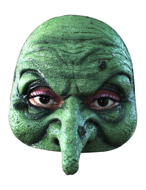 Fiese Hexen-Halbmaske mit langer Nase grün
