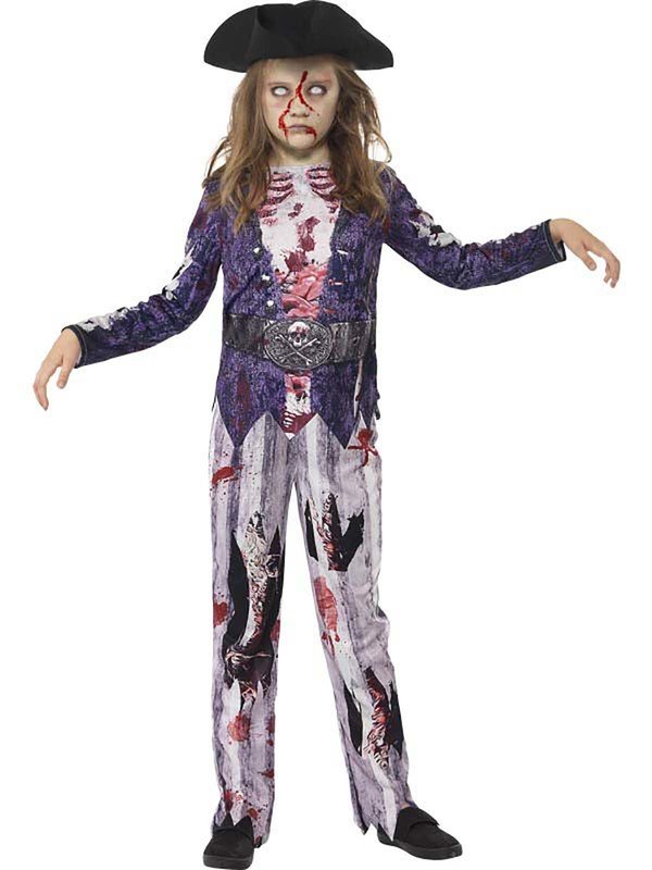 Zombie-Pirat Halloween Kinderkostüm lila-grau