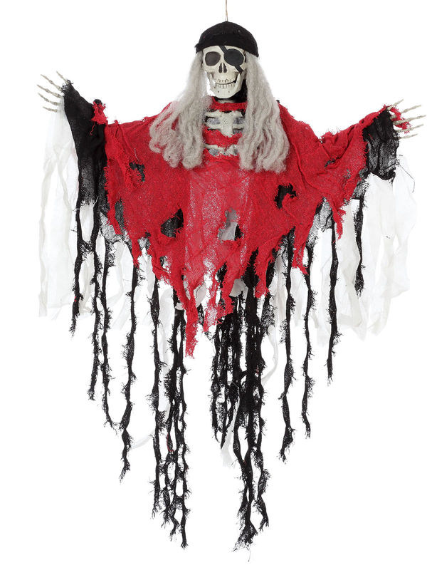 Piraten-Skelett Halloween-Deko Hängefigur rot-schwarz 90x76cm