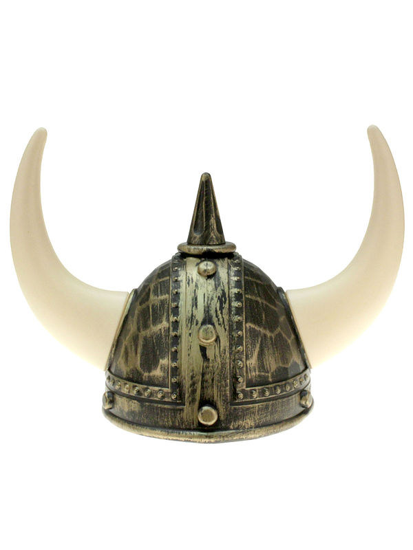 Wikinger Helm mit Hörnern grau-gold-weiss