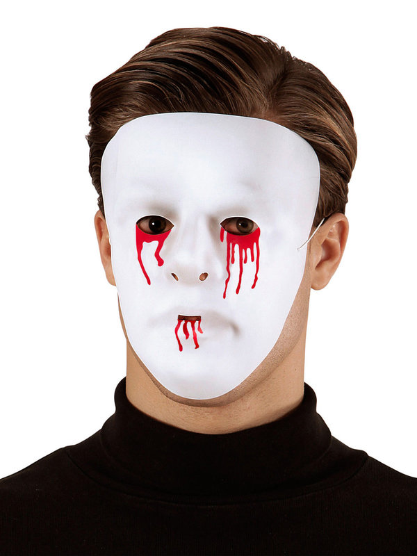 Halloween-Maske mit blutenden Wunden Vollmaske weiss-rot