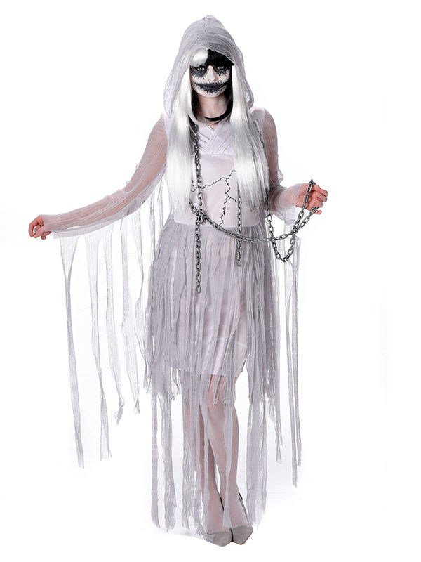 Gruselige Geisterfrau Halloween-Damenkostüm Gespenst grau-weiss