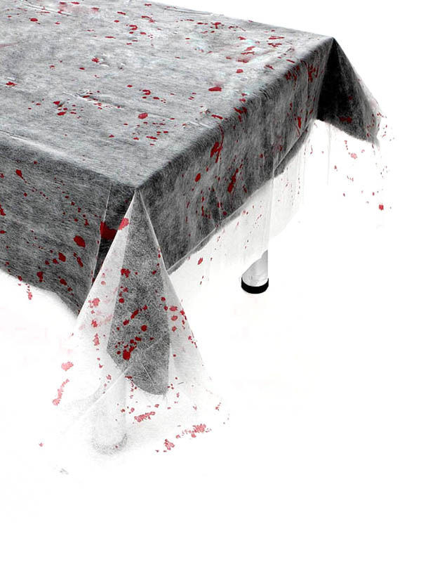 Blutige Halloween Tischdecke weiss-rot 150x200cm
