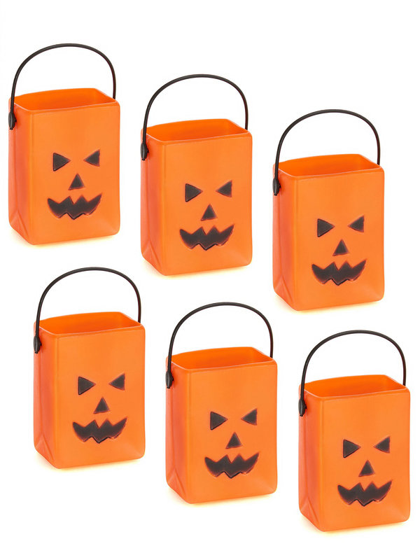 Kürbis Eimer Halloween Behälter 6 Stück orange-schwarz 7x3,5x4,5cm