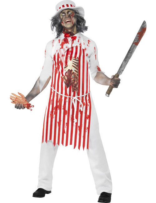 Horror Zombie Koch Metzger Schlächter Halloween Kostüm weiss-rot