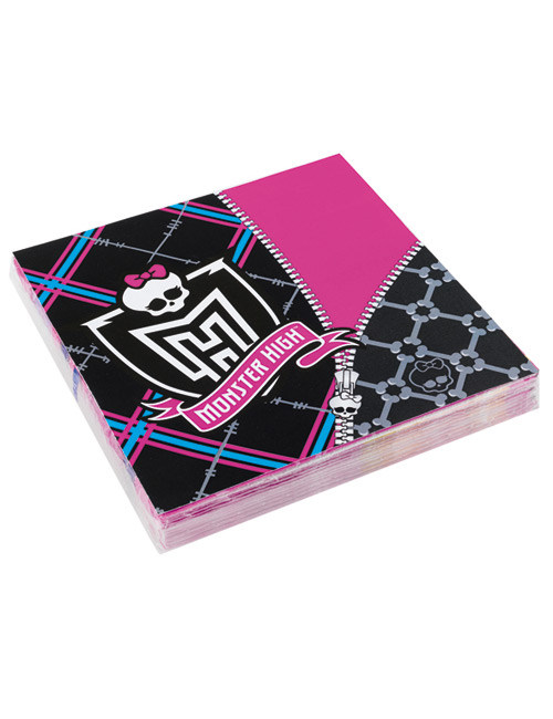 Servietten Monster High Kindergeburtstag-Deko 20 Stück schwarz-pink 33x33cm