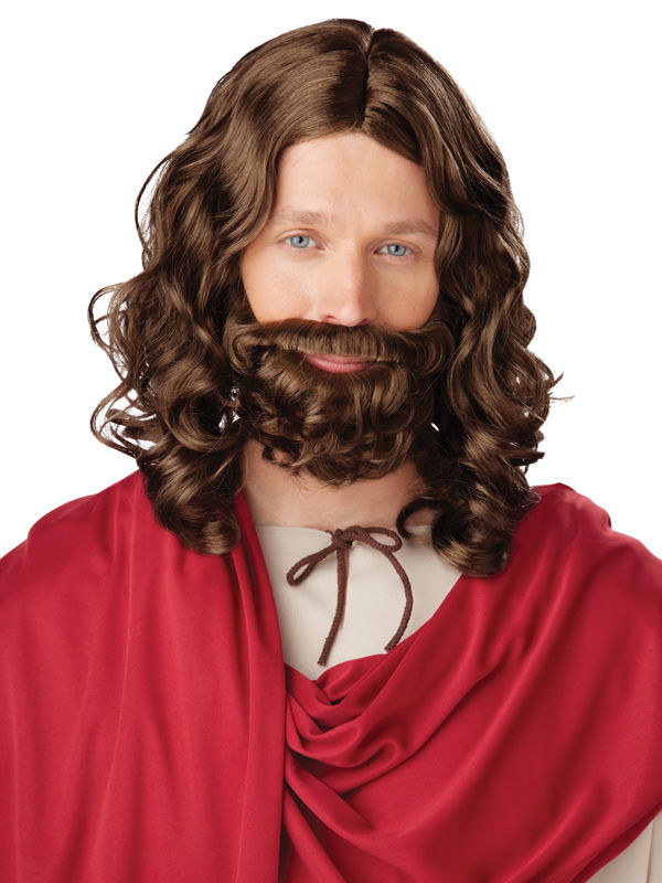 Jesus Locken-Perücke mit Bart braun