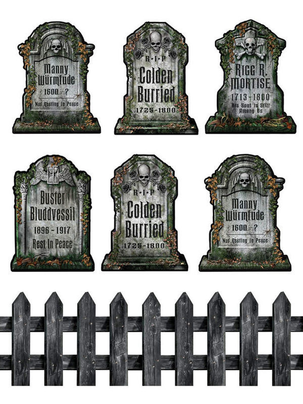 Friedhof Grabsteine Halloween Party-Deko Set zum Beschriften Skelett grau 9-teilig