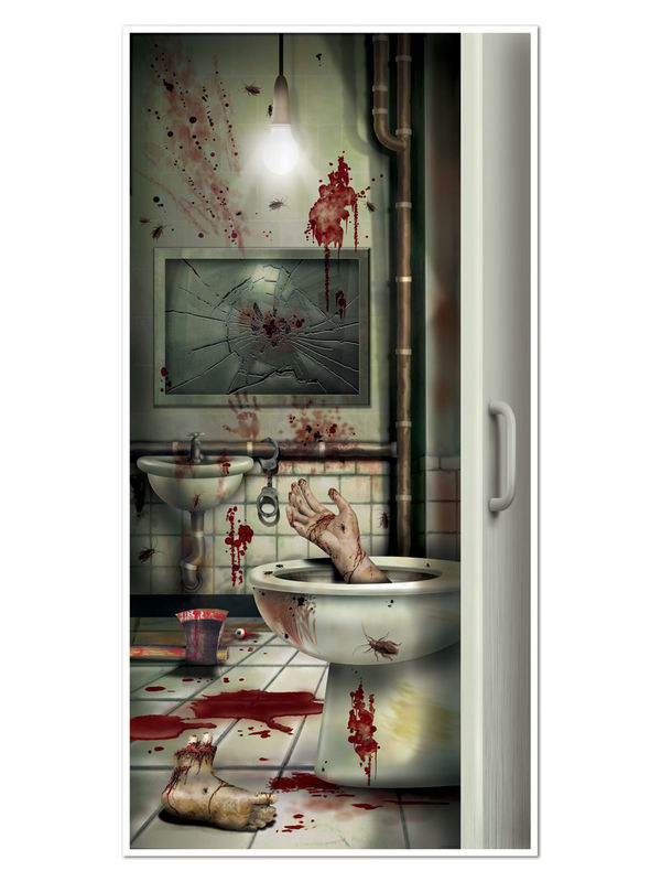 Blutiges Badezimmer Tür-Poster Halloween Party-Deko bunt 76x152cm