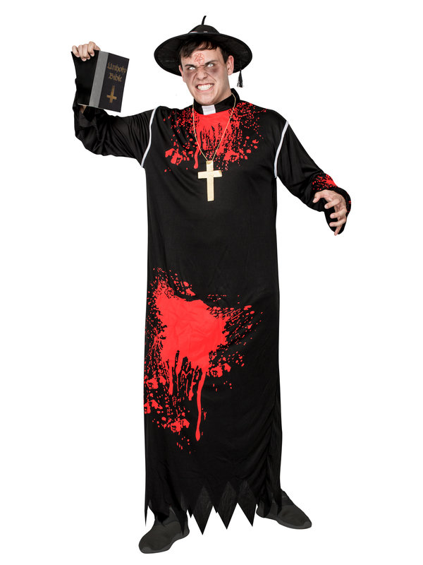 Zombie-Priester Halloweenkostüm Pfarrer schwarz-rot