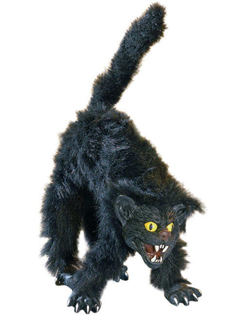 Fauchende Katze biegbar Halloween-Deko-Figur schwarz 60cm