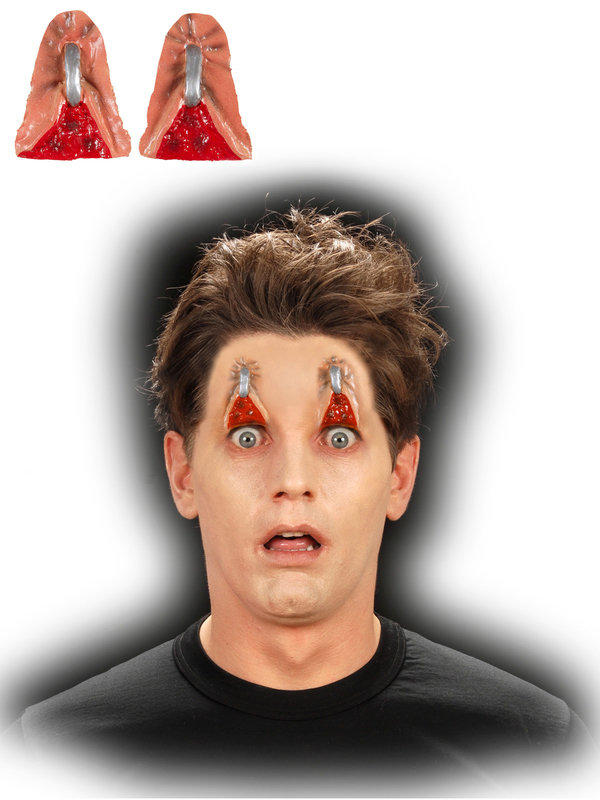 Getackerte Augenlider Halloween Latexapplikation mit Hautkleber haut-rot 2er Set