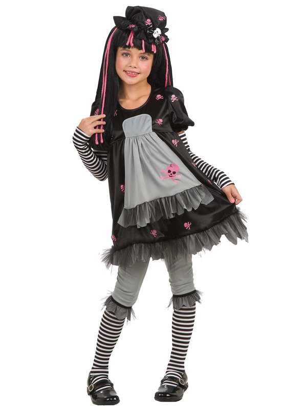 Gothic-Ragdoll Halloween-Kinderkostüm Puppe schwarz-grau