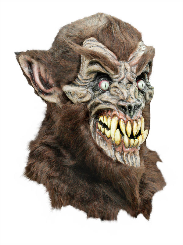 Werwolf-Monster Halloween Latex-Maske Wolfsmensch braun-beige