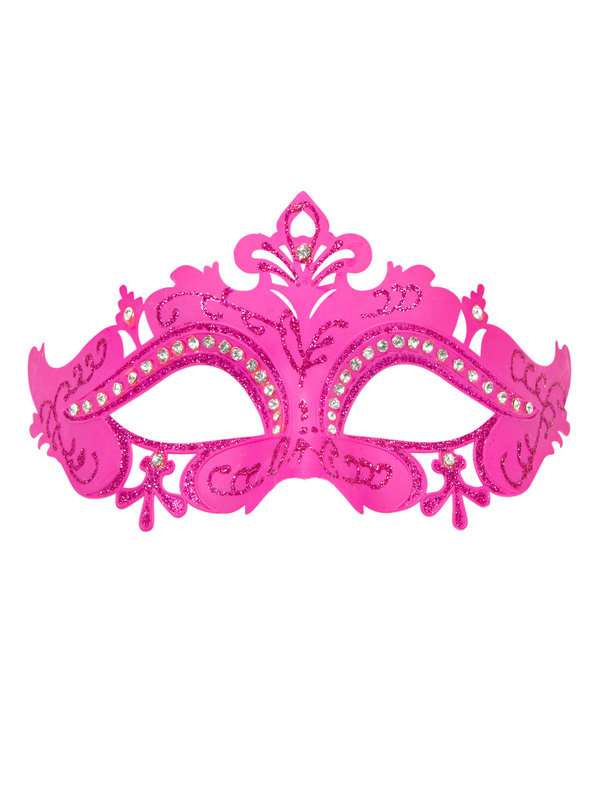 Venezianische Augenmaske mit Glitzer und Strass pink