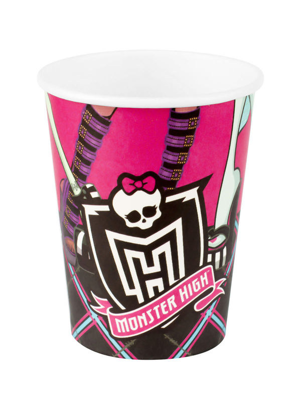 Monster High Pappbecher Kindergeburtstag-Deko 8 Stück schwarz-pink 266ml