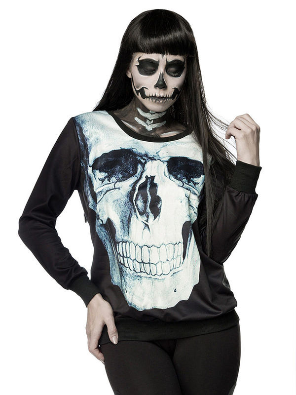 Gothic Totenkopf Halloween Sweatshirt schwarz-weiss