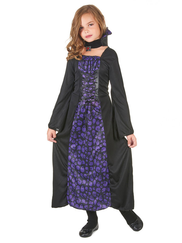 Edles Vampirmädchen Halloween Kinderkostüm lila-schwarz