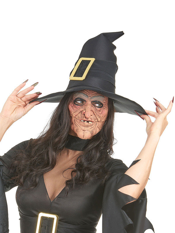 Halloween-Halbmaske Hexenmaske mit Falten hautfarbe-grau-schwarz