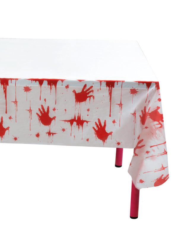 Blutige Handabdrücke Halloween-Tischdecke weiss-rot 135x275cm