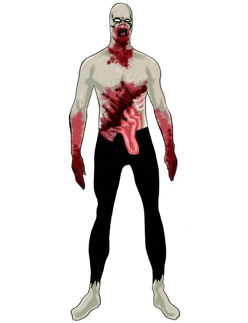 Zombie Second-Skin-Suit Halloween-Kostüm grün-rot
