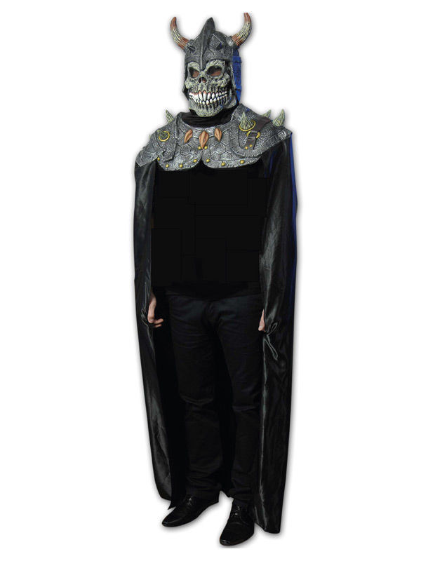 Skelett Krieger Halloween Latex-Maske Totenkopf grau-schwarz
