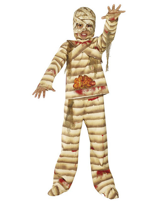 Blutige Mumie Halloween Kinderkostüm braun-beige-rot