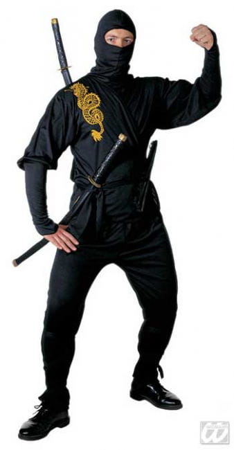 Schwarzes Ninja Kostüm Golden Dragon Gr. L